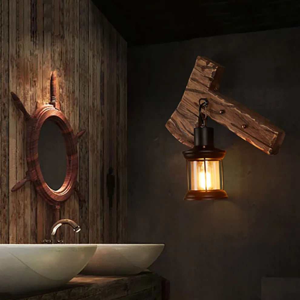 Vintage Wandlampe Metall/Kiefernholz Braun Wohnzimmer