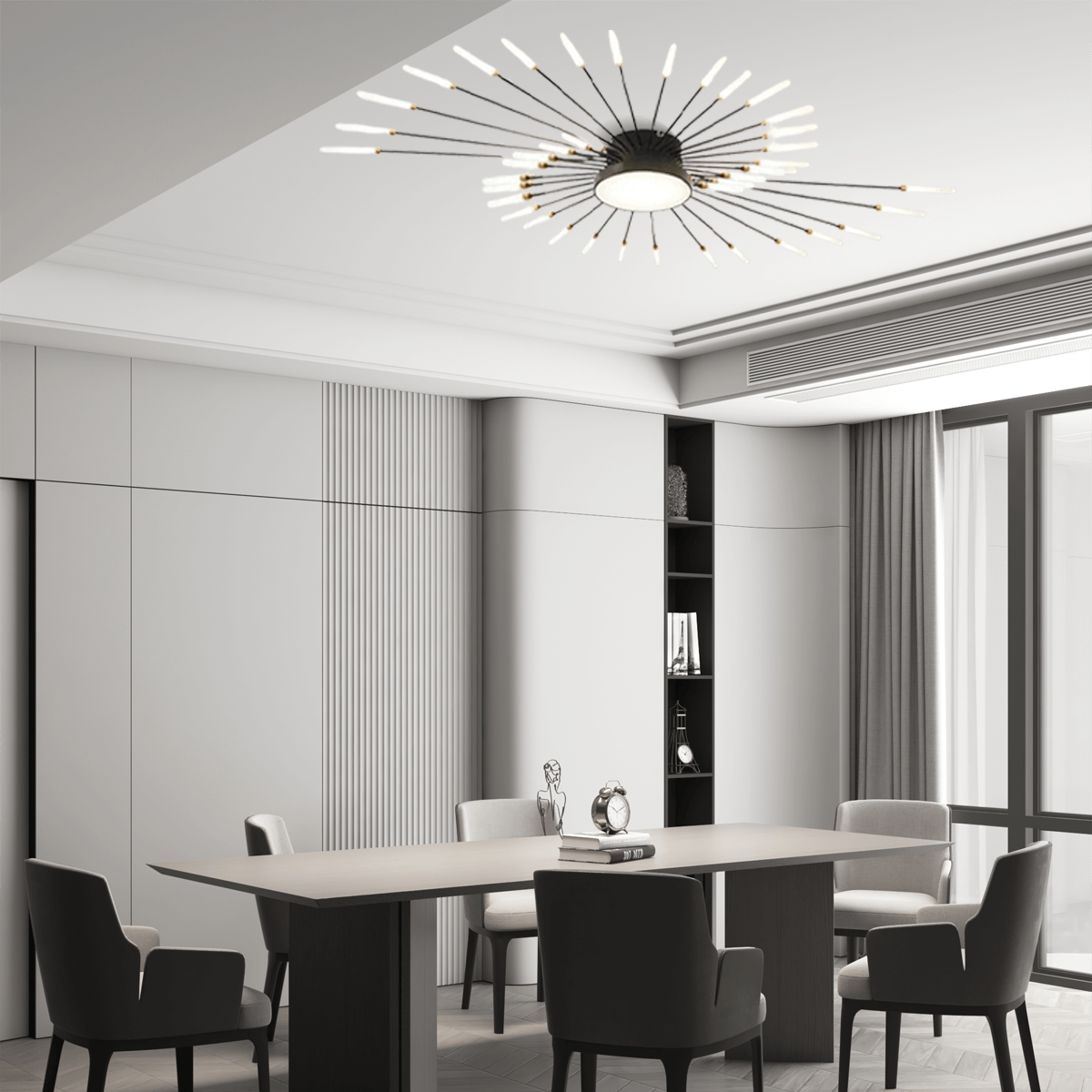 Moderne Deckenleuchte LED Feuerwerk Metall Esszimmer-128m-42w-schwarz