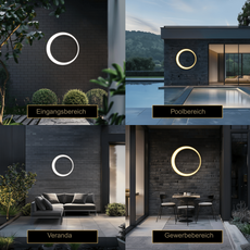 Moderne Außenwandleuchte LED Ring Schwarz Metall Garten/Hof