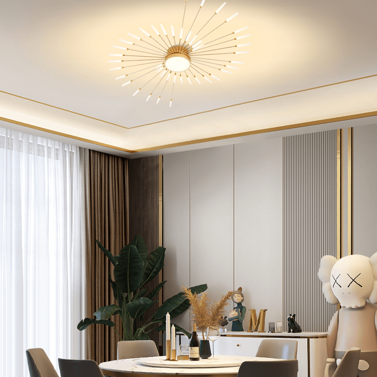 Moderne Deckenleuchte LED Feuerwerk Metall Wohnzimmer gold- L105cm-28w
