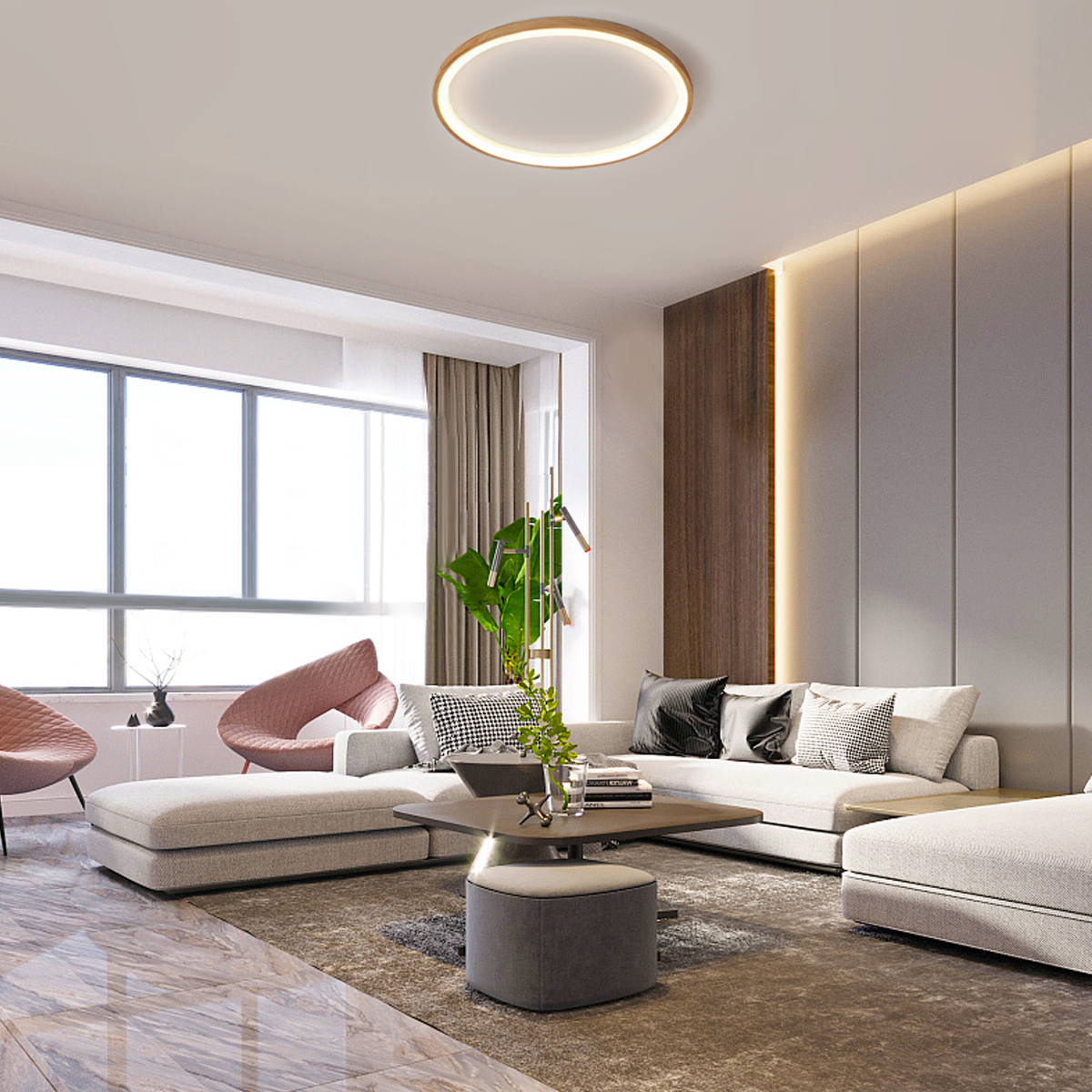 Modern Deckenleuchte LED Holz Weiß Wohnzimmer