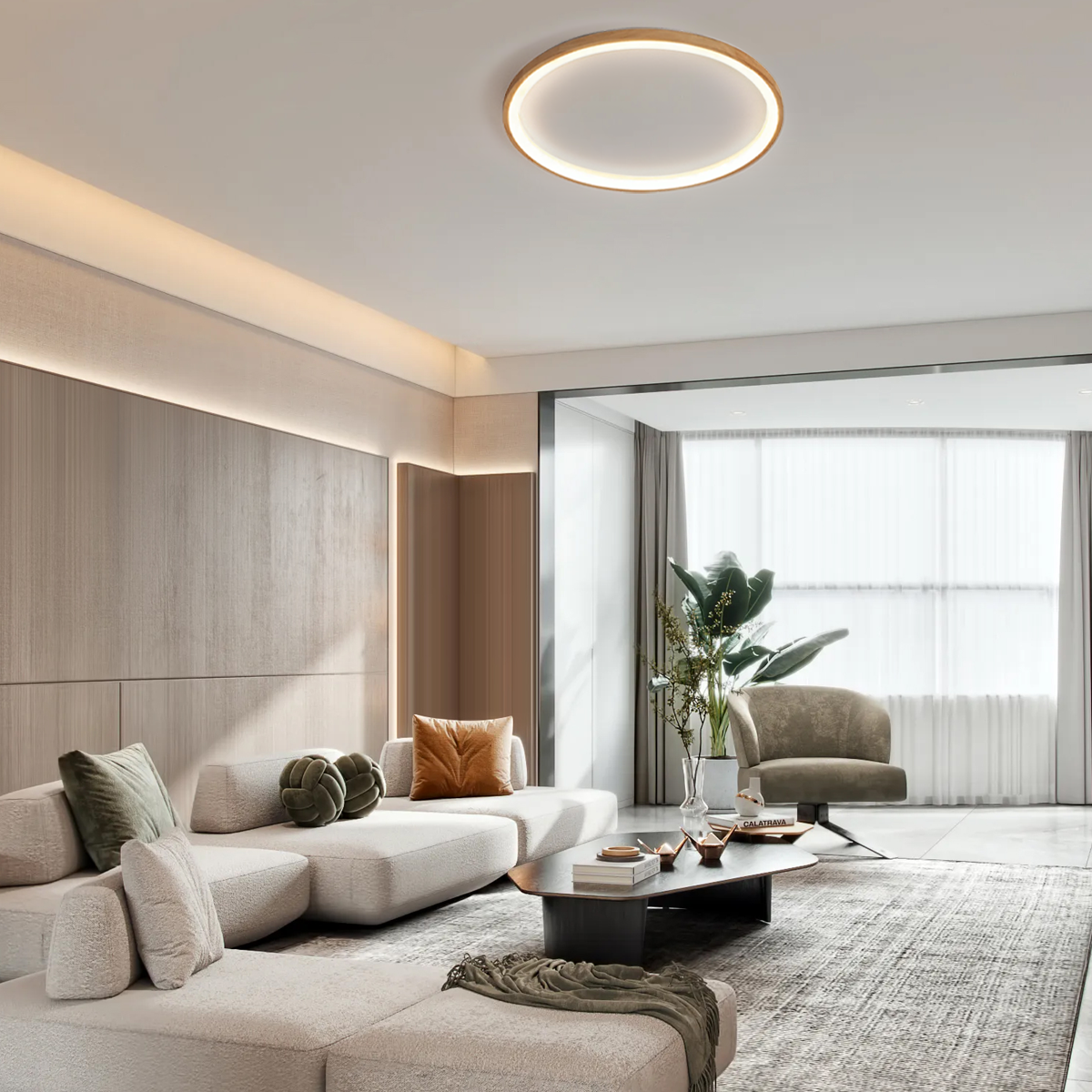 Modern Deckenleuchte LED Holz Weiß Wohnzimmer