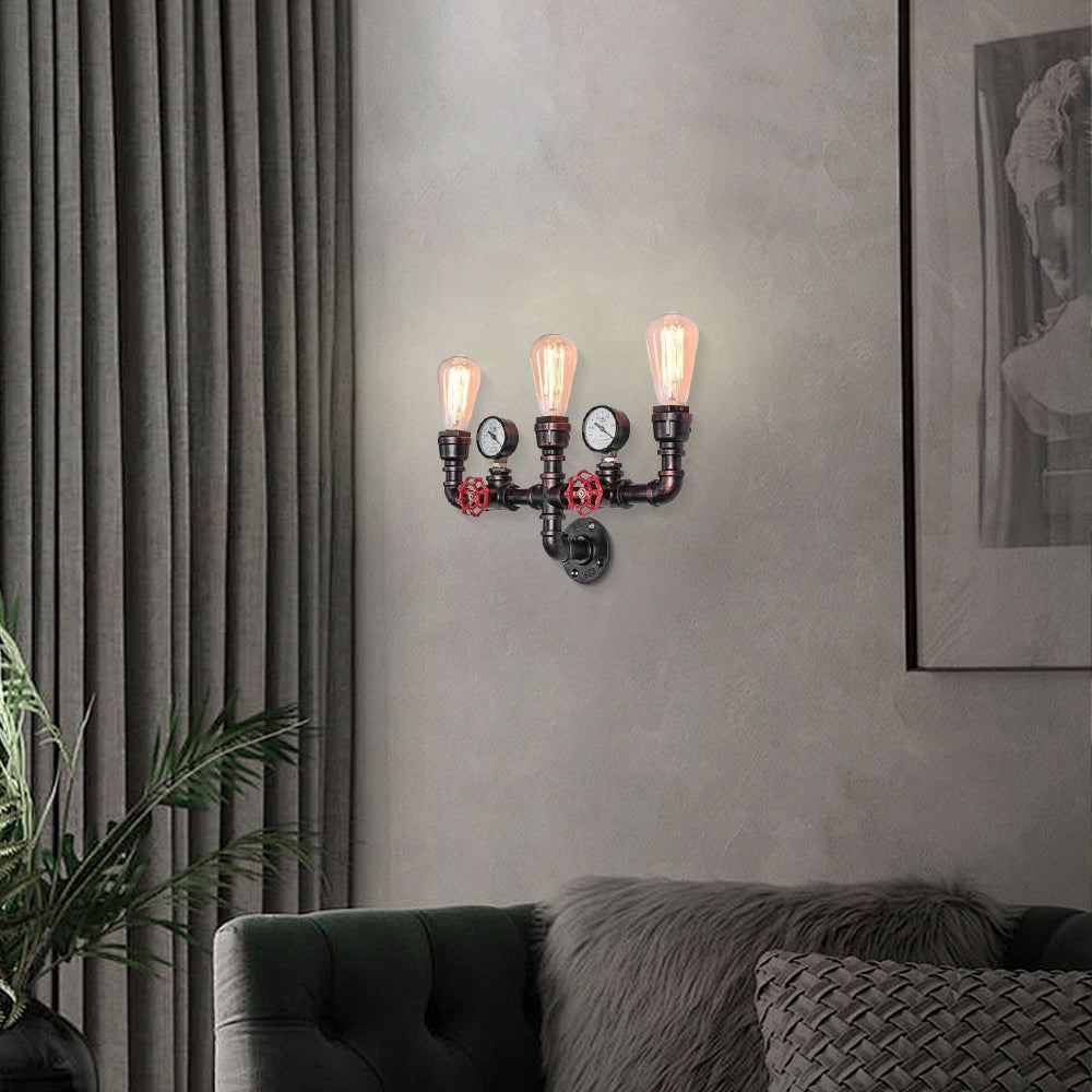 Industrielle Wandlampe LED Wasserleitung Metall Konisch Schwarz Esszimmer
