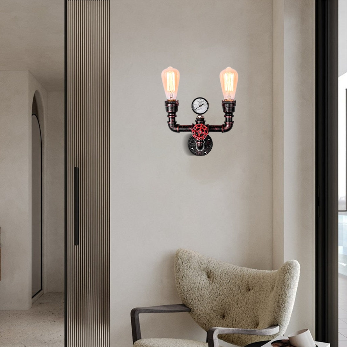 Industrielle Wandlampe LED Wasserleitung Metall Konisch Schwarz Esszimmer