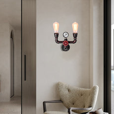 Industrielle Wandlampe LED Wasserleitung Metall Konisch Schwarz Esszimmer