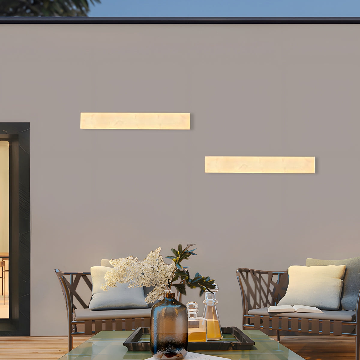 Minimalistische Außenwandleuchte LED Rechteckige Weiß Marmor Solar Sensor Garten/Flur