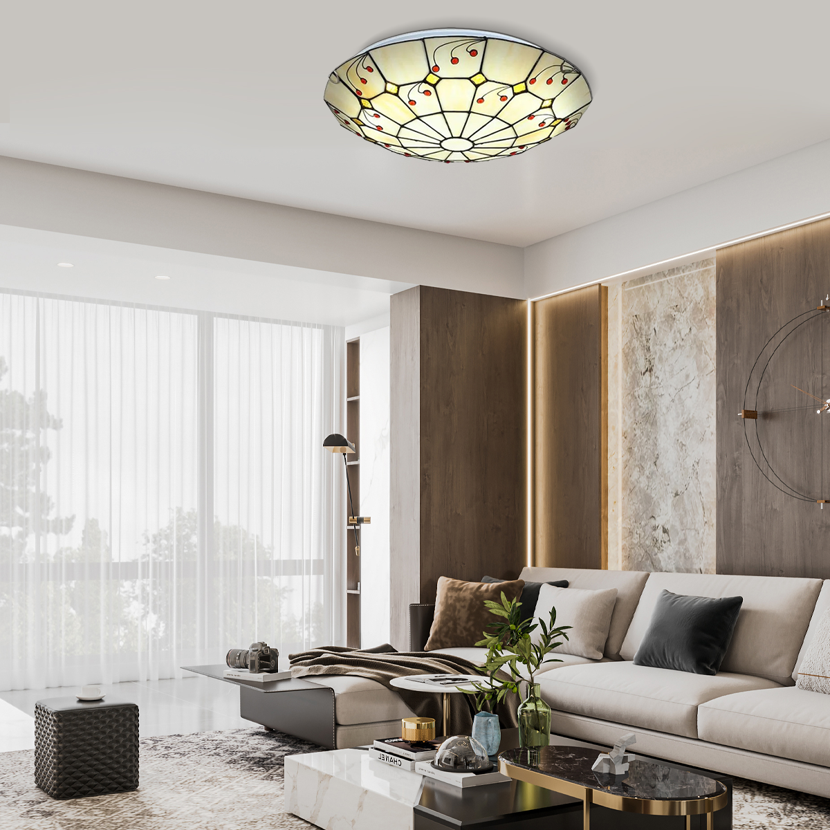 Vintage Deckenleuchte LED Rund Gold Glas Wohnzimmer