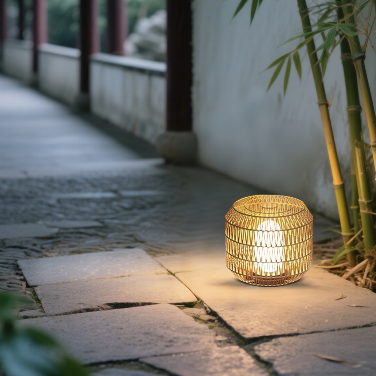 Landhausstil Außenstehleuchte LED Lanterne Rattan Khaki Solar Garten