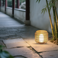 Landhausstil Außenstehleuchte LED Lanterne Rattan Khaki Solar Garten