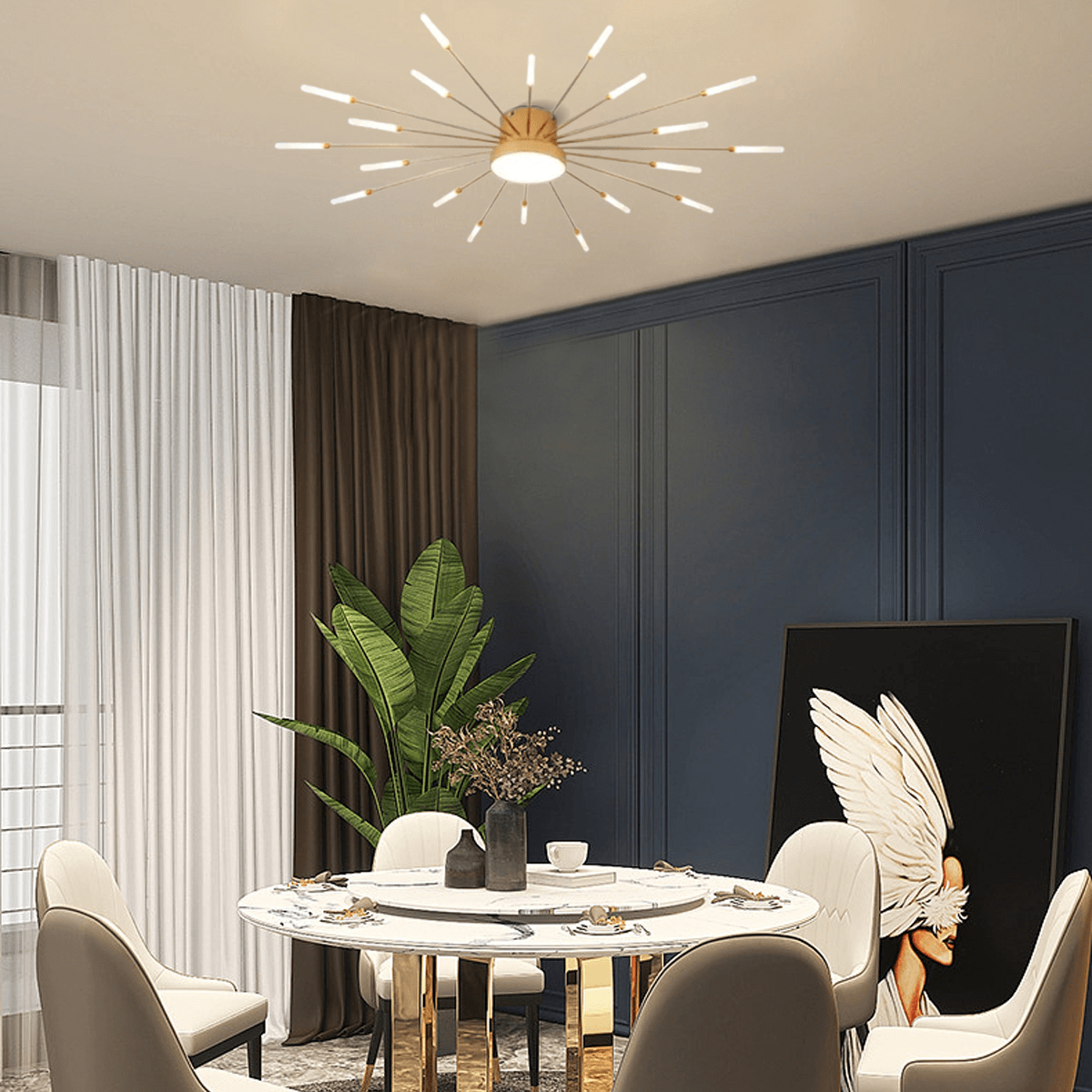 Moderne Deckenleuchte LED Feuerwerk Metall Esszimmer gold- L105cm-20w