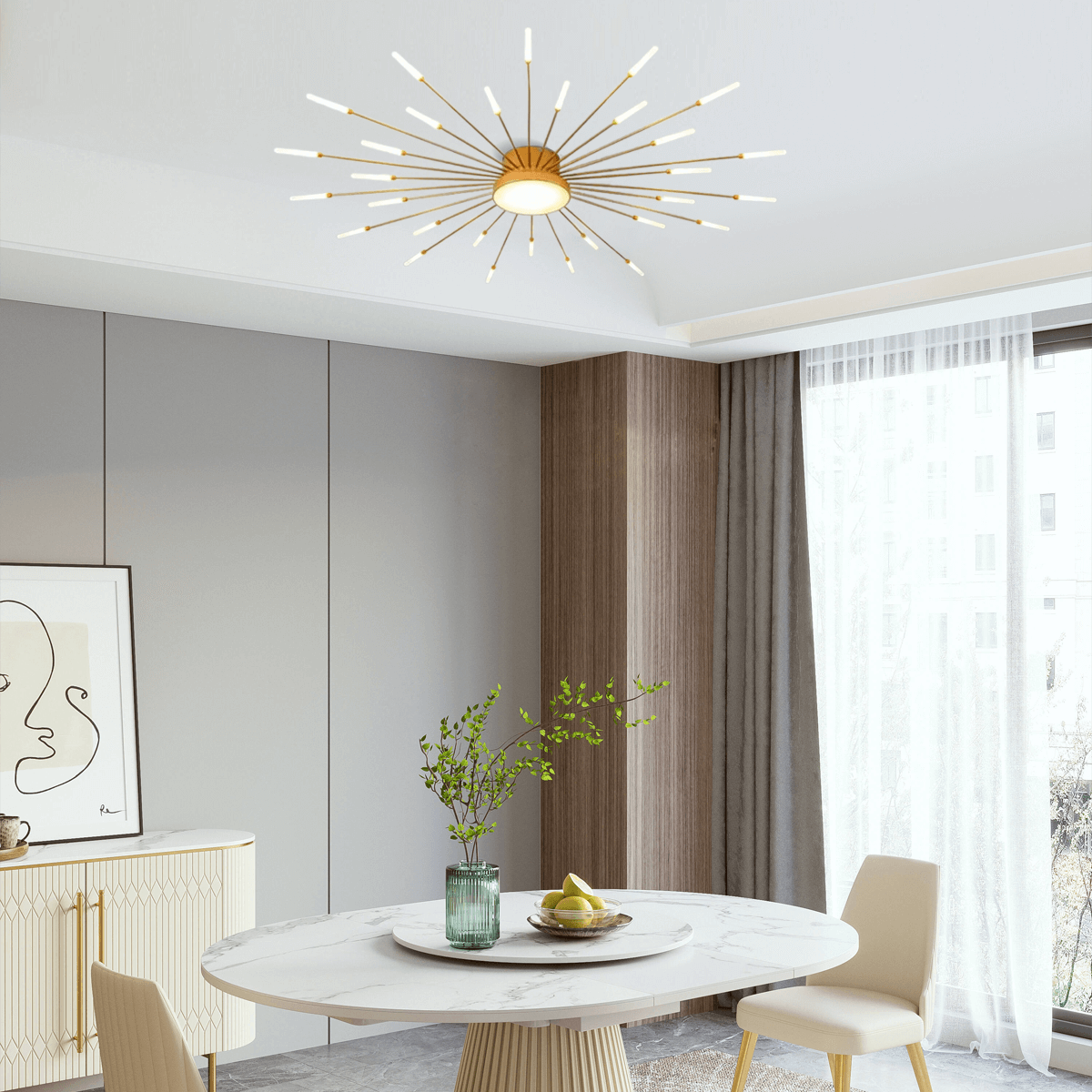 Moderne Deckenleuchte LED Feuerwerk Metall Esszimmer gold- L105cm-30w
