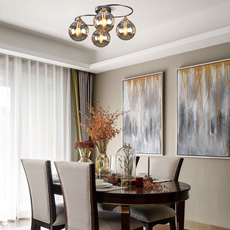 Modern Deckenleuchte LED Kugel AmberGlas Esszimmer
