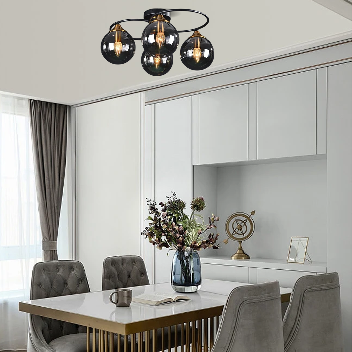 Modern Deckenleuchte LED Kugel Schwarz Glas Esszimmer
