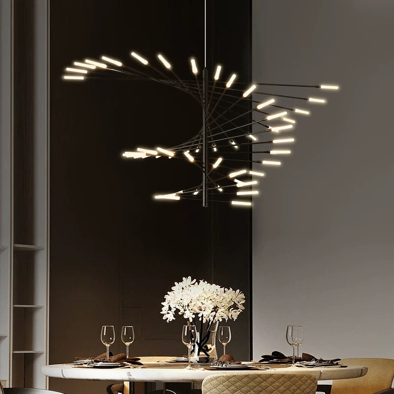 Industrial Pendelleuchte LED Feuerwerkspirale Gold Esszimmer