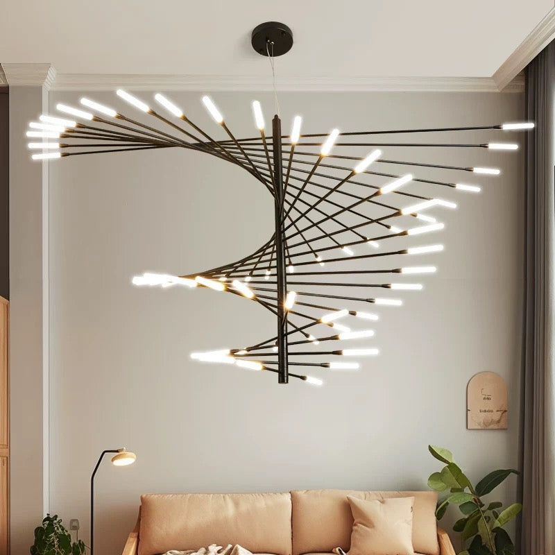 Industrial Pendelleuchte LED Feuerwerkspirale Gold Esszimmer