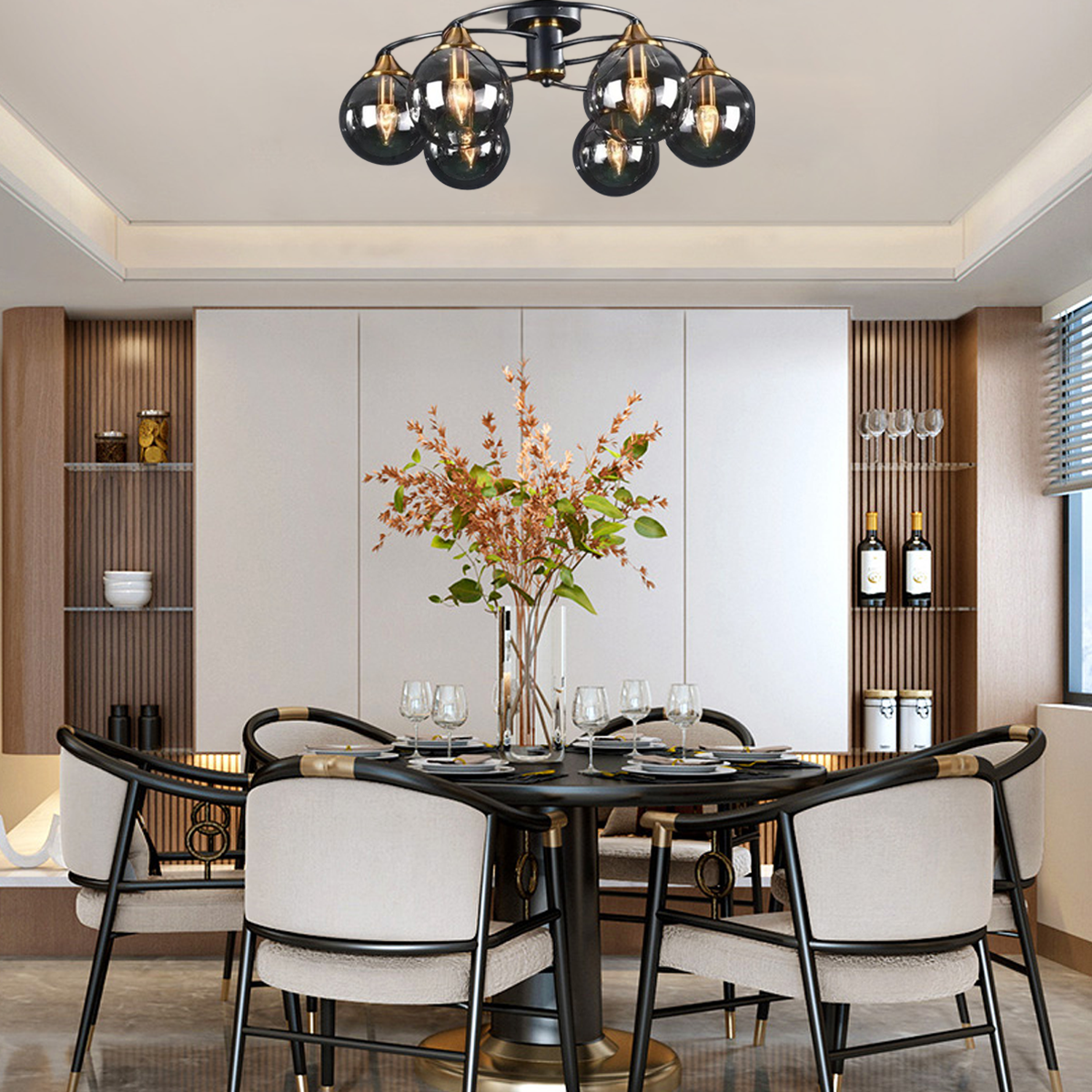 Modern Deckenleuchte LED Kugel Schwarz Glas Esszimmer