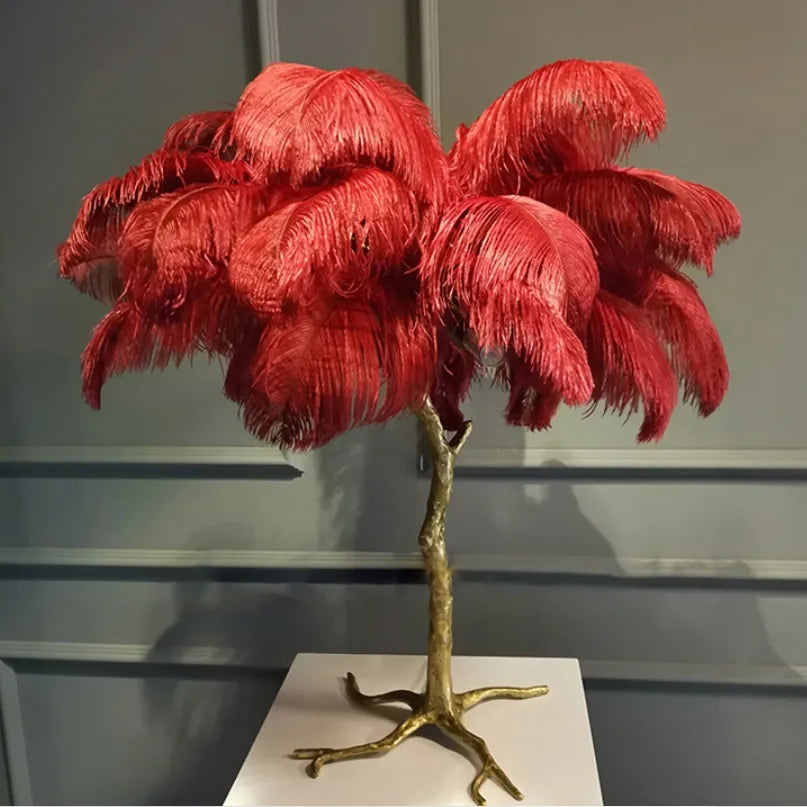 Rote Feder-Tischlampe für Wohnzimmer
