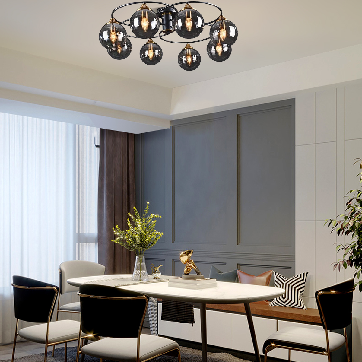 Modern Deckenleuchte LED Kugel Schwarz Glas Esszimmer