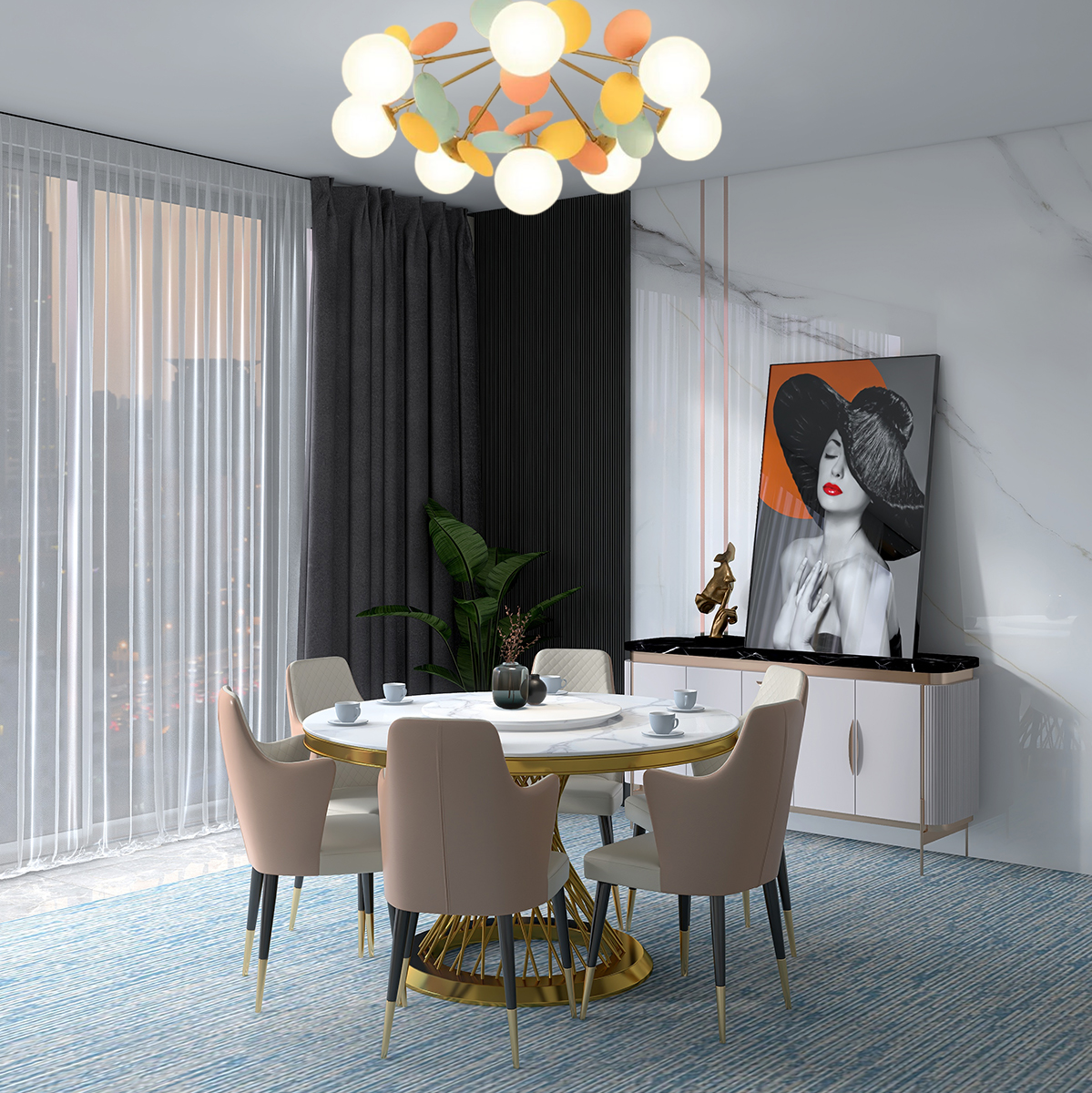 Moderne Deckenleuchte LED Cluster Morandi Metall/Glas Esszimmer