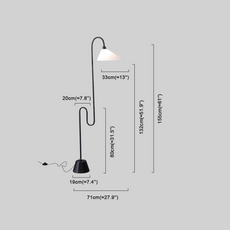 Maßzeichnung der modern Stehleuchte LED Curved Metall Gewebe Schwarz 