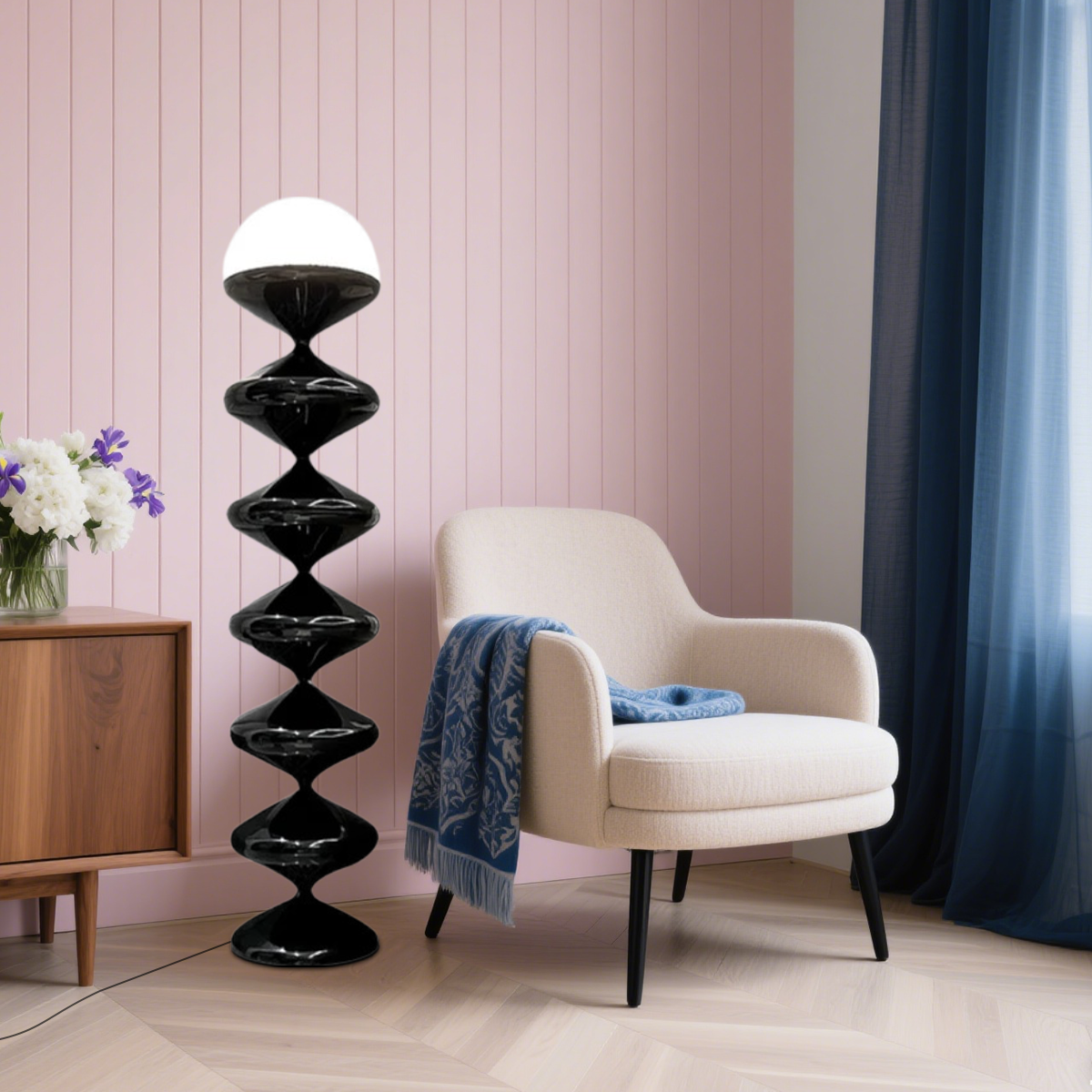 Moderne Stehleuchte Schwarz/Weiß Metall Wohnzimmer