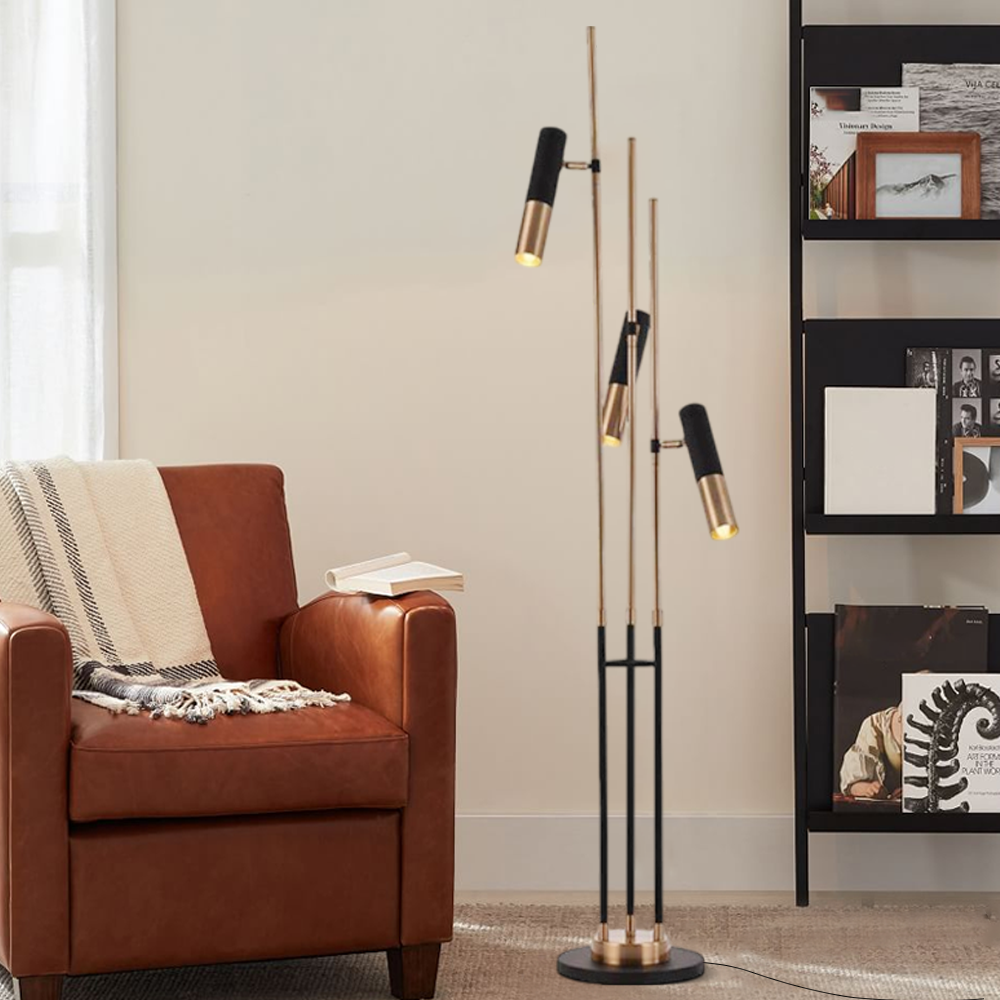 Modern Stehleuchte LED 3 Flammen Gold Metall Schlafzimmer-ideal fuer Wohnzimmer