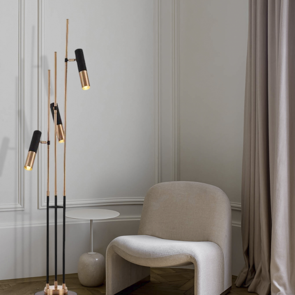 Modern Stehleuchte LED 3 Flammen Gold Metall-eignet sich perfekt als Eckbeleuchtung im Wohnzimmer