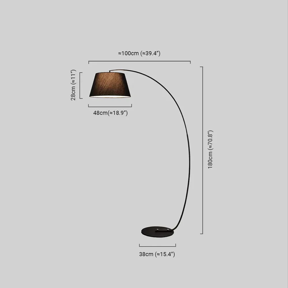 Maßzeichnung der  Modern Bogen LED Stehleuchte 