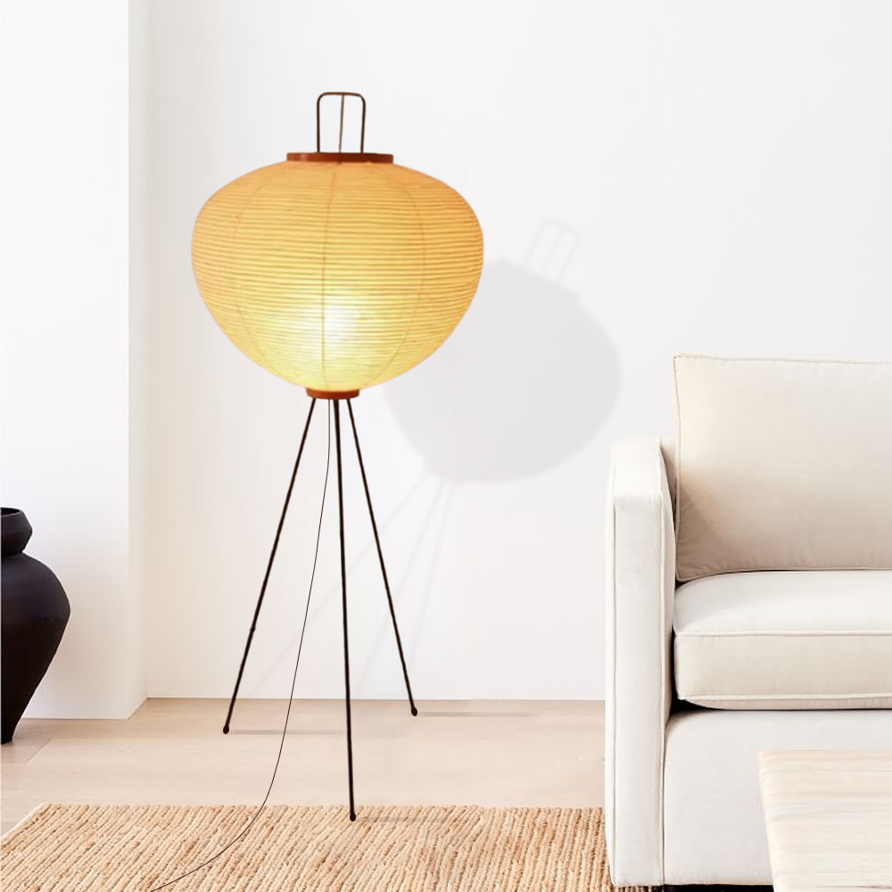 Minimalistisch Stehleuchte LED Lanterne Weiß Metall/Reispapier Wohnzimmer