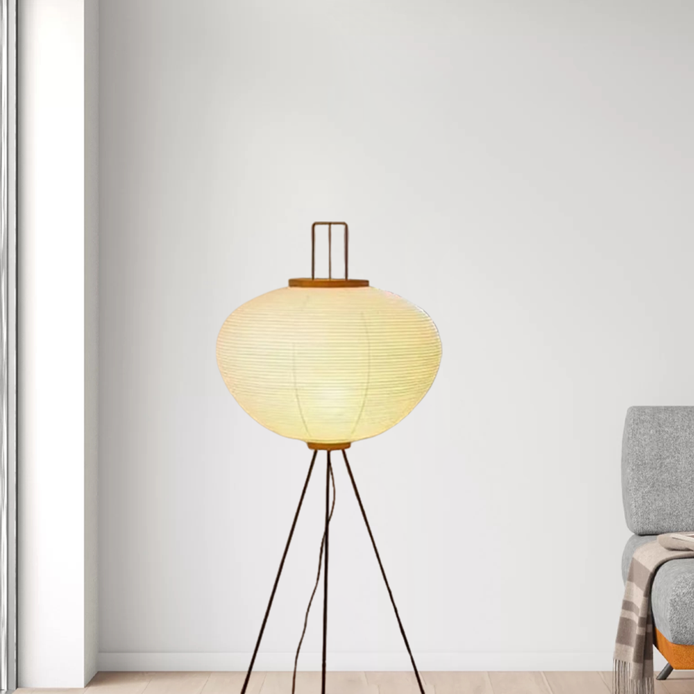 Minimalistisch Stehleuchte LED Lanterne Weiß Metall/Reispapier Wohnzimmer