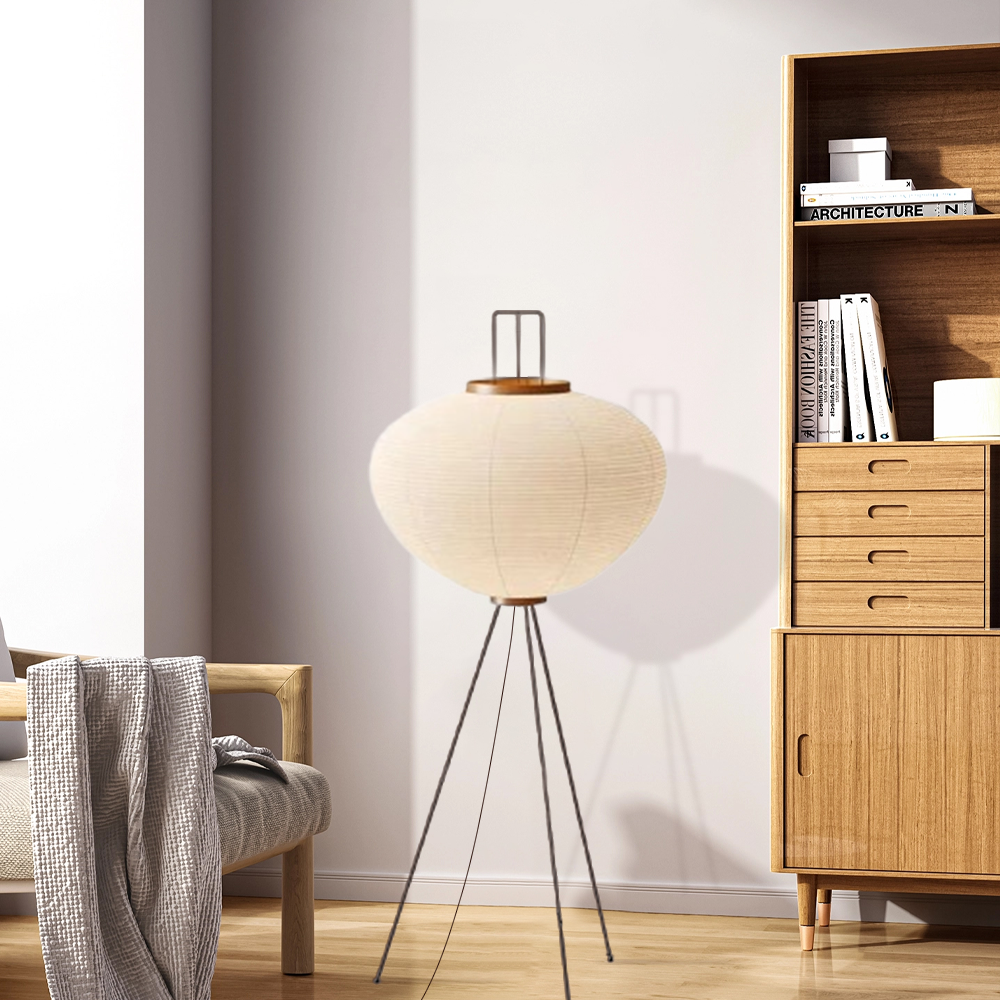 Minimalistisch Stehleuchte LED Lanterne Weiß Metall/Reispapier Wohnzimmer