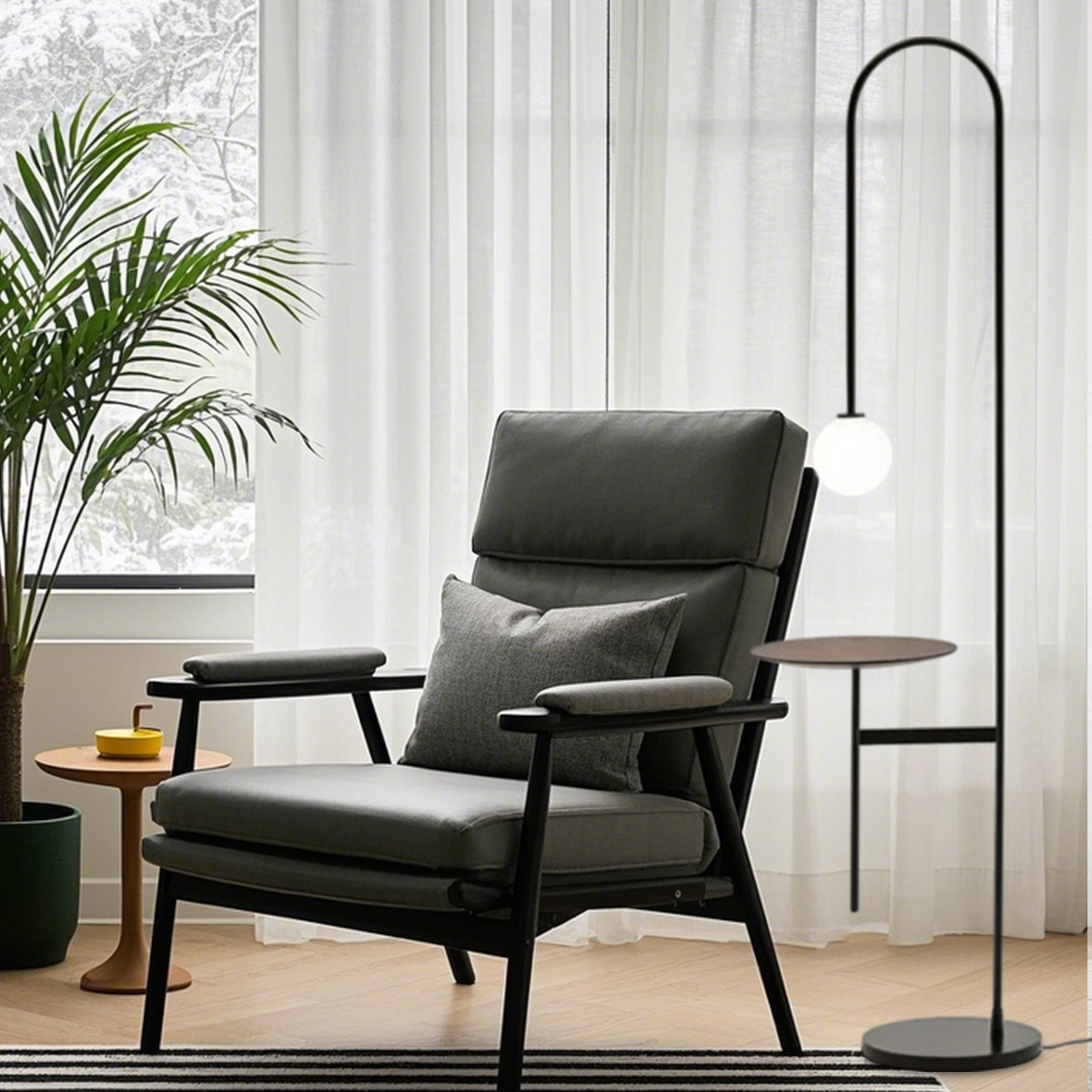 Modern Stehlampe LED Bogen Schwarz Metall/ Glas Wohnzimmer