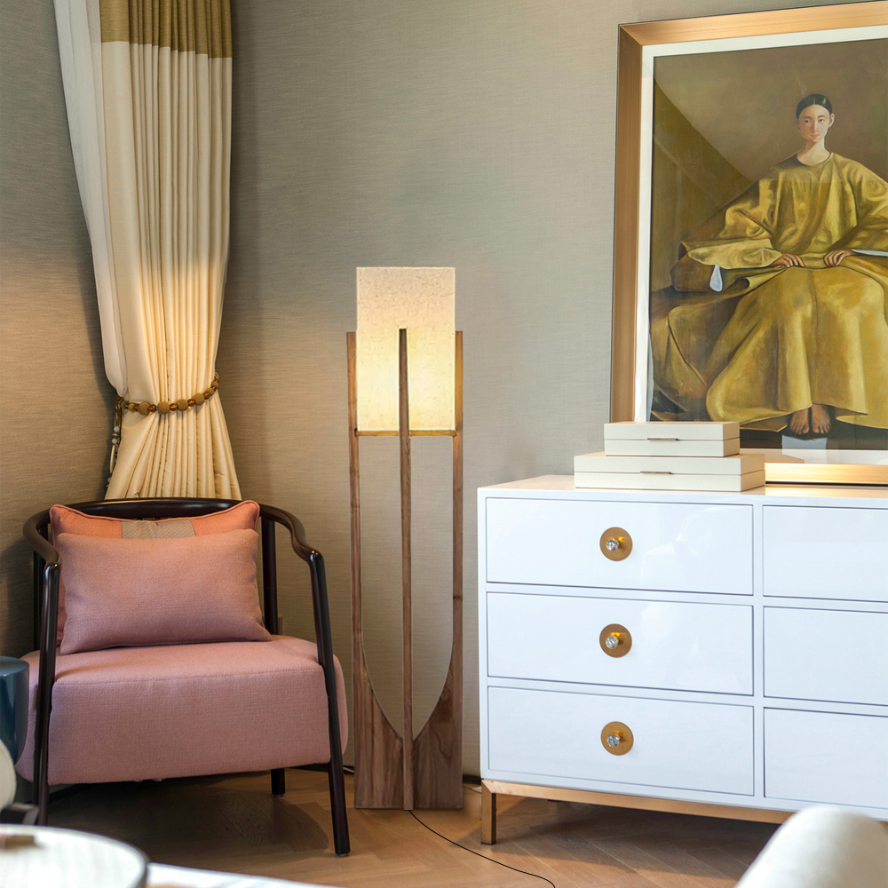 Modern Stehleuchte LED Holzfarbe Zylindrisch Holz&Stoff Wohnzimmer 