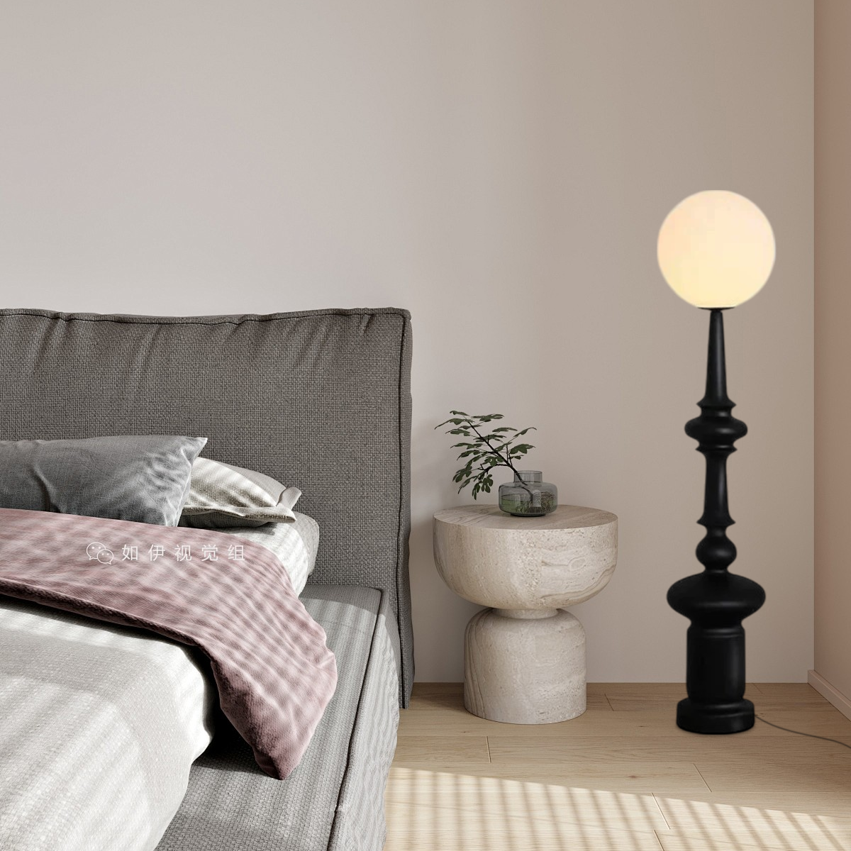 Retro LED-Stehleuchte mit Schwarz-Resin-Kugel - stimmungsvolle Schlafzimmerbeleuchtung