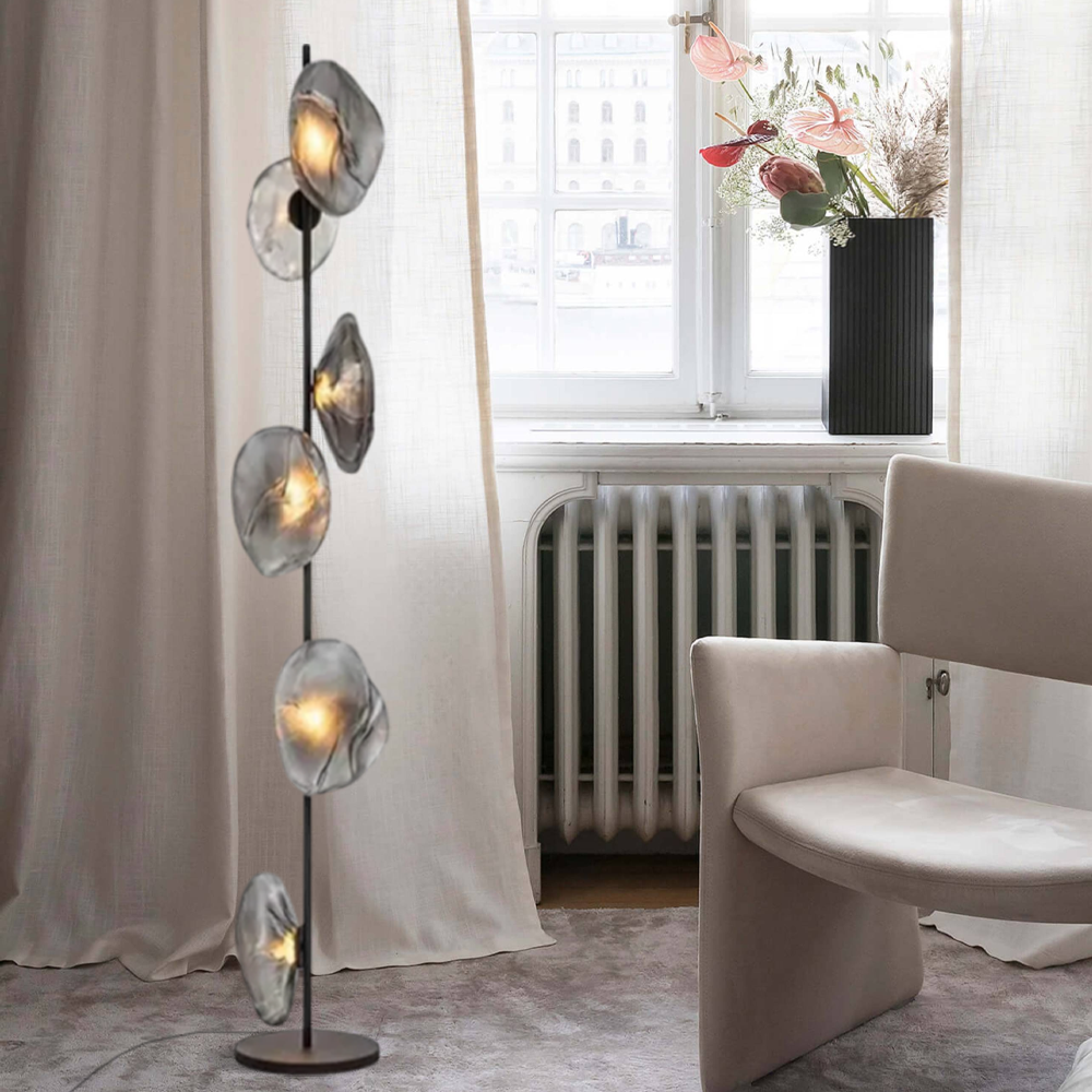 Art Deco Stehleuchte LED Linear Metall/Glas Schwarz Wohnzimmer 