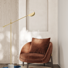 Minimalistisch Stehleuchte LED Linear Gold neben dem Sofa