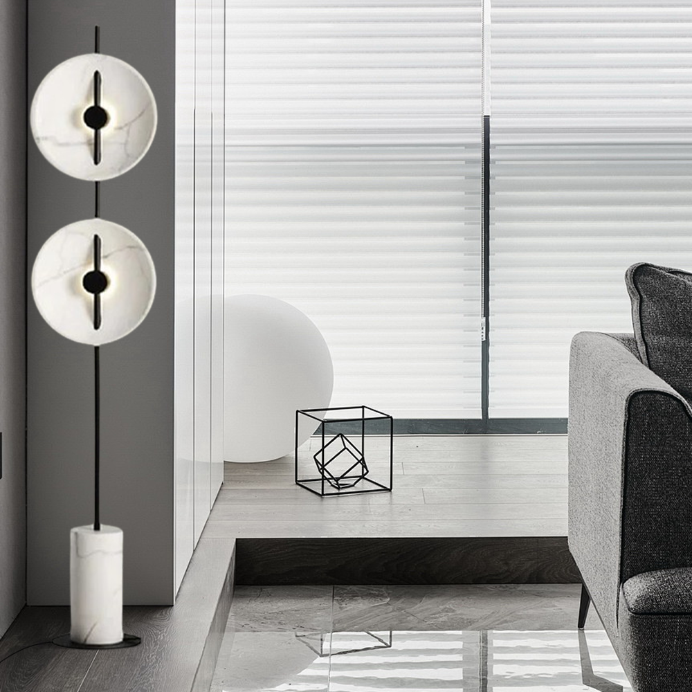 Art Deco Stehleuchte LED 2 Köpfe Weiß  Marmor/Metall Wohnzimmer