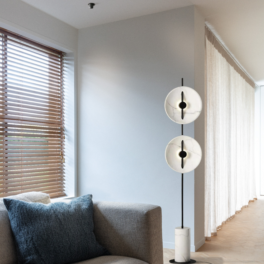 Art Deco Stehleuchte LED 2 Köpfe Weiß  Marmor/Metall Wohnzimmer