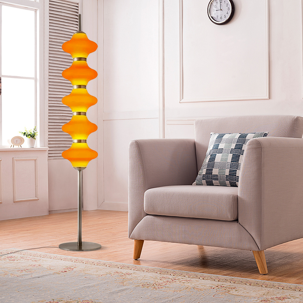 Moderne Stehleuchte LED Lantern Orange Glas Wohnzimmer/Schlafzimmer