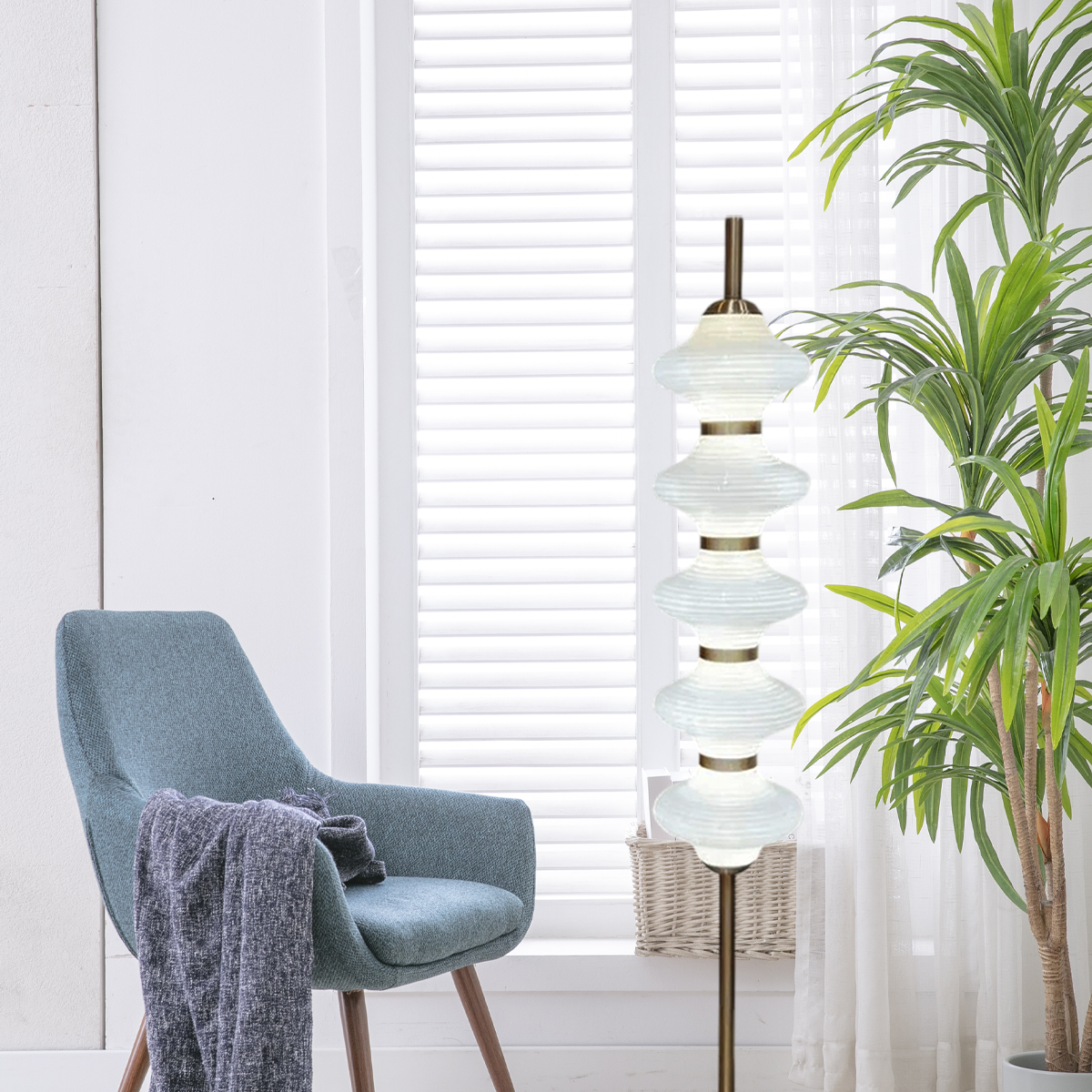 Moderne Stehleuchte LED Lantern Weiss Glas Wohnzimmer/Schlafzimmer