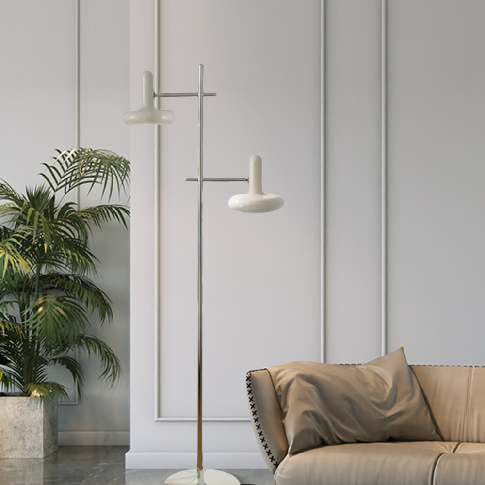 Nordic Stehlampe LED Rund Weiß Metall Wohnzimmer