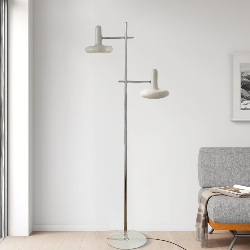 Nordic Stehlampe LED Rund Weiß Metall Wohnzimmer