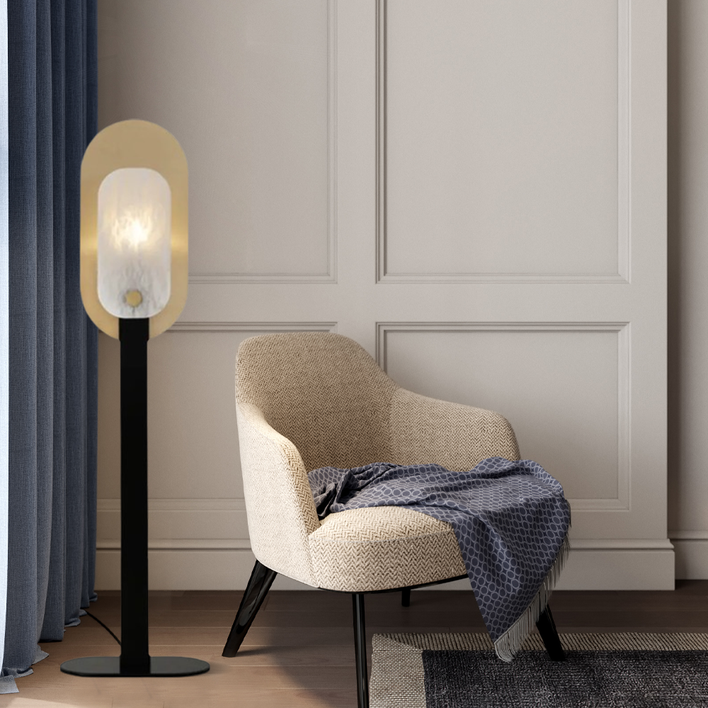 Modern Stehleuchte LED Oval Schwarz Marmor Wohnzimmer