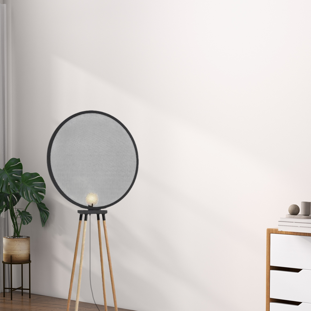 Modern Stehleuchte LED Rund Grau Metall/Holz Wohnzimmer