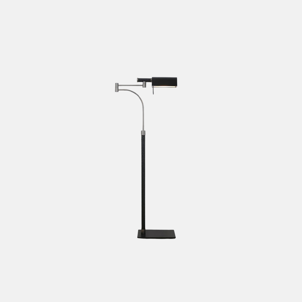 Industriell Stehleuchte LED Linear Schwarz Leder Metall Wohnzimmer
