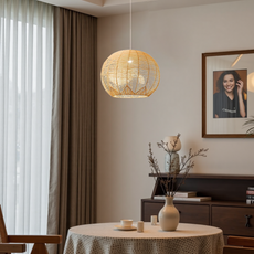 Landhausstil Pendelleuchte LED Rattan Kugel Holz Esszimmer