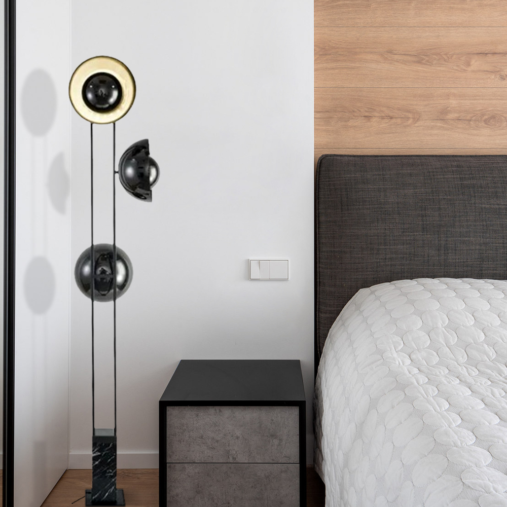 Modern Stehleuchte LED Schüssel Schwarz Metall Marmor Wohnzimmer