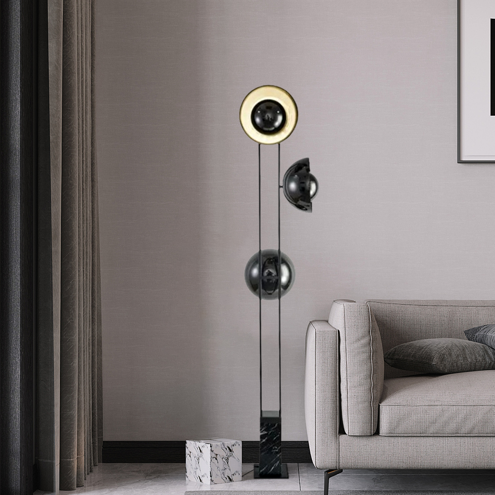 Modern Stehleuchte LED Schüssel Schwarz Metall Marmor Wohnzimmer