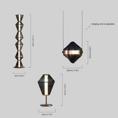 Maßzeichnung der Modern Stehleuchte/Pendelleuchte/Tischleuchte LED Metall Polygonale Schwarz 