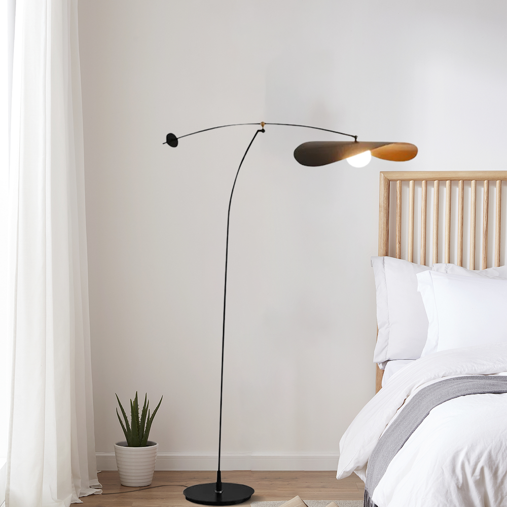 Art Deco Stehlampe LED Kappenförmig Schwarz Metall Wohnzimmer